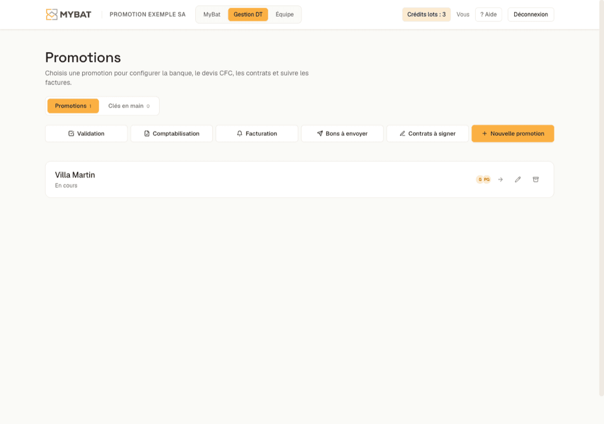 Module Gestion DT : promotions, validation, comptabilisation, facturation