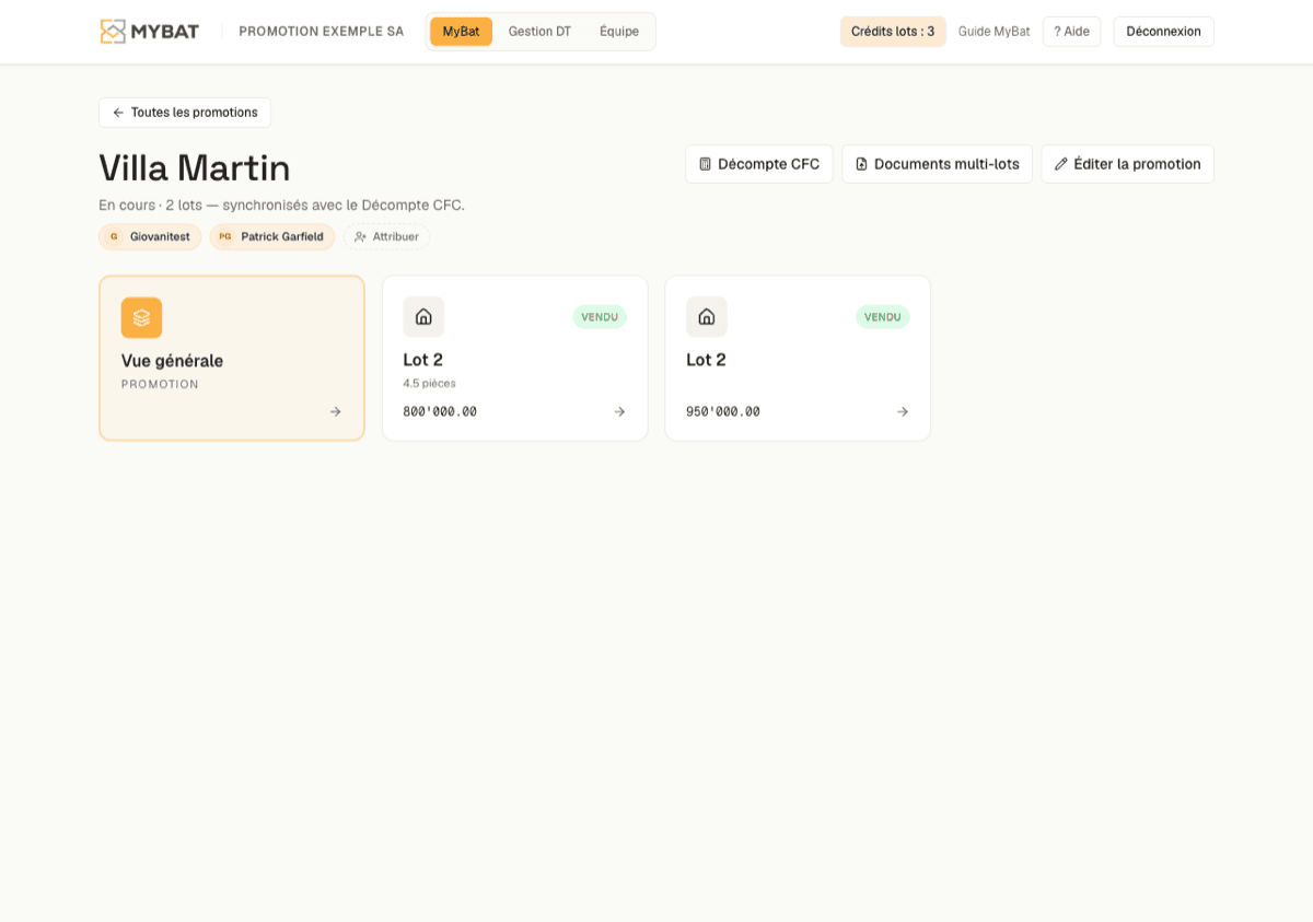 Le dashboard MyBat : une promotion et ses lots