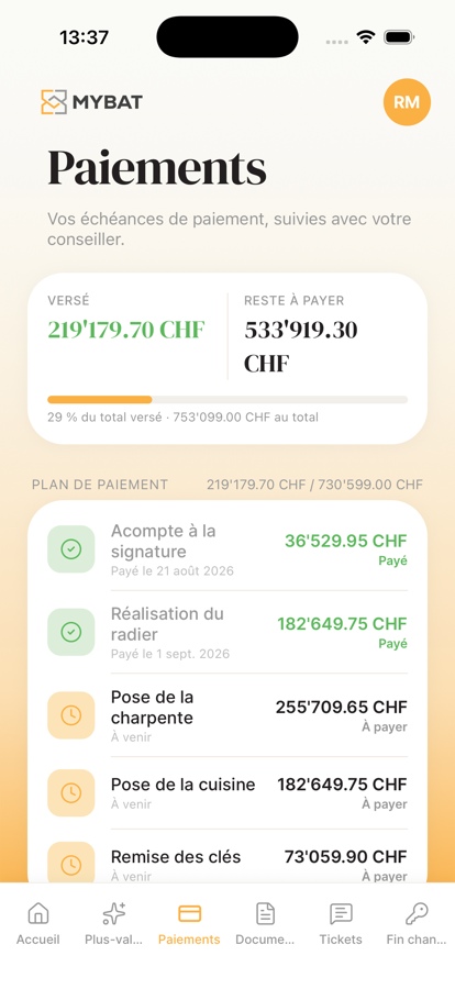 Écran Paiements